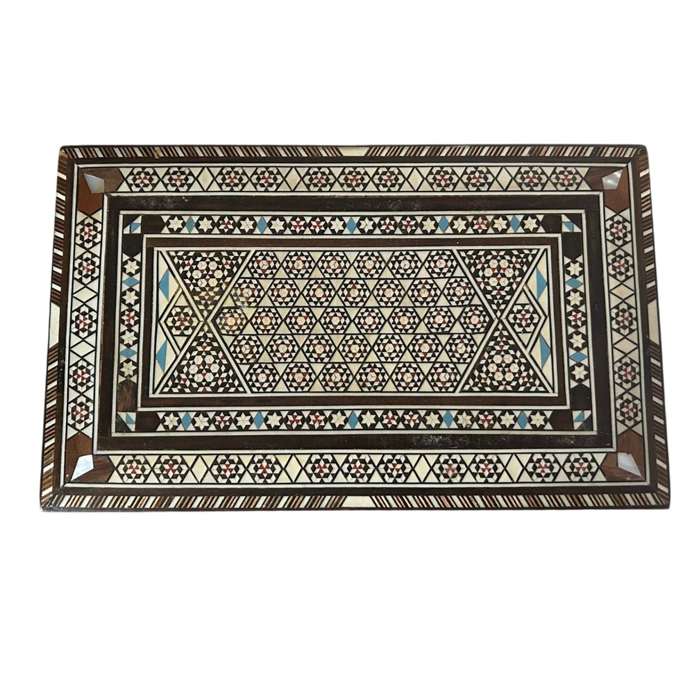 Khalil Haddad Damascus Syrian Mosaic Wood Jewelry Box Mother of Pearl Inlay Art